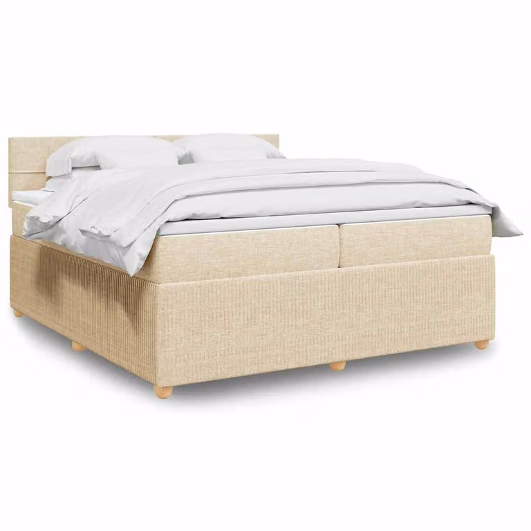 vidaXL Giroletto a Molle Ibrido con Materasso in Tessuto Beige e Bianco, L/P: 200 x 200 cm