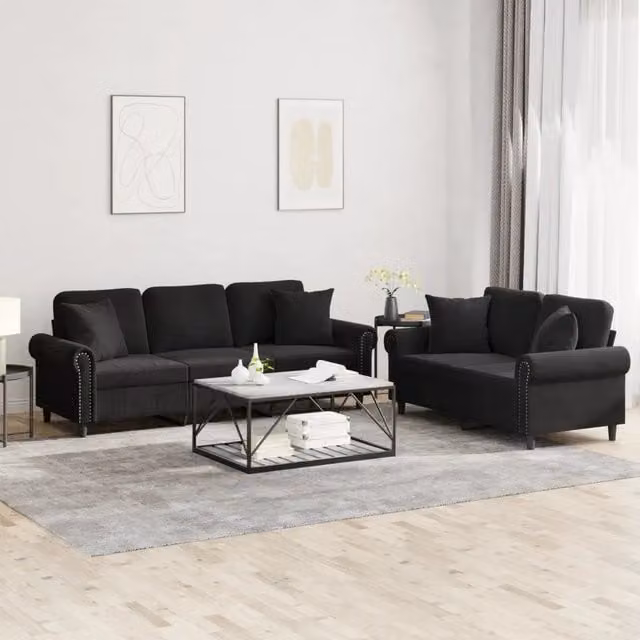 Set di 2 divani moderni vidaXL in velluto nero con cuscini per il tuo soggiorno