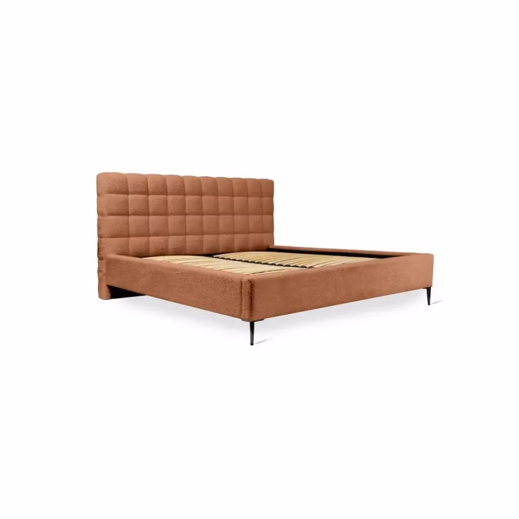 Letto MILLIO Meublorama color arancione con rivestimento in tessuto bouclé e rete inclusa L/P/H: 140 x 200 cm – 2