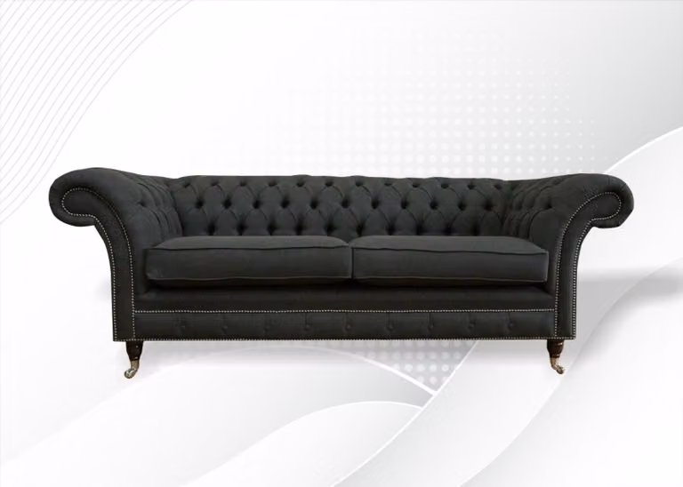 Chesterfield 3 Sitz Textil Stoff Dreisitzer Grau Wohnzimmer Design Sofa Couchen
