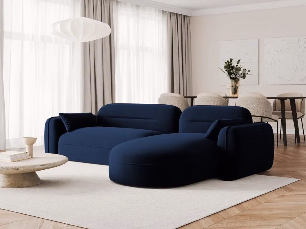 Divano angolare modulare Sydney Cosmopolitan Design a 4 posti in velluto blu con orientamento destro L/P/H: 275 x 140 x 70 cm – 2