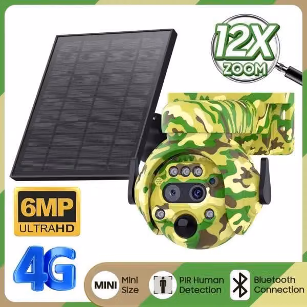 Telecamera solare 4G RobiCam, Zoom 12X, Rotazione 360°, Zoom ottico
