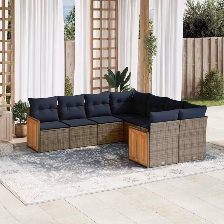 Maison Exclusive - Set di 8 divani da giardino con cuscini, grigio, polyrattan