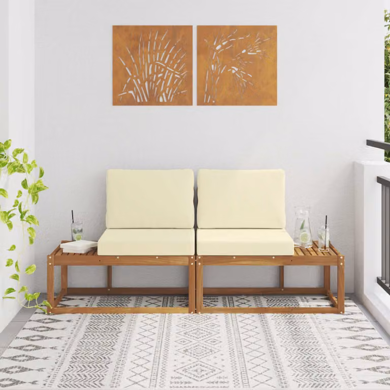 vidaXL Divano da esterno moderno in legno di acacia con 2 cuscini, beige e marrone