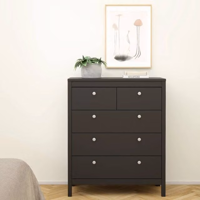Cassettiera Nicholas DMORA Nero, Comò e Settimino Multiuso per Camera da Letto o Soggiorno, L 82 cm x P 38,4 cm x H 98,9 cm