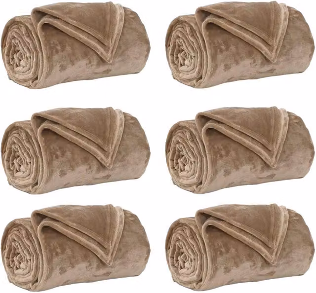 Coperte da Pile 6 pz Cammello 220 x 240 cm Panno