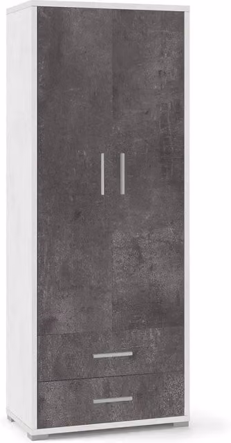 Armadio 2 Ante 2 Cassetti 71x182x41 cm Ossido Bianco/Ossido Nero