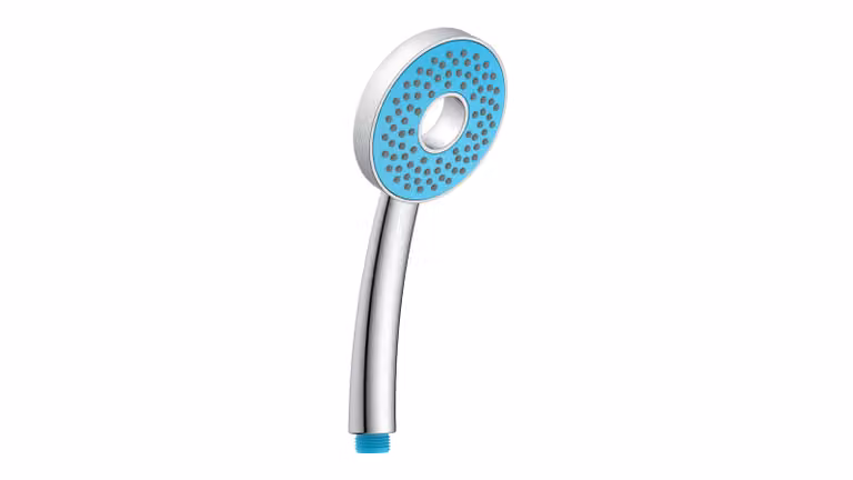 Rubinetto da bagno RIO a forma di anello, soffione doccia, erogatore doccia, miscelatore doccia, finitura cromata/turchese