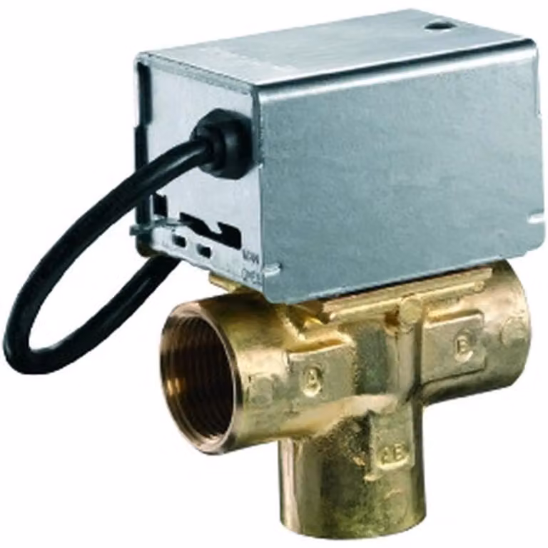VALVOLA TERMOSTATICA A TRE VIE RESIDEO, modello V4044F, DN20 (3/4"), 230V, Kvs 6, in ottone, confezione da 1 pezzo.