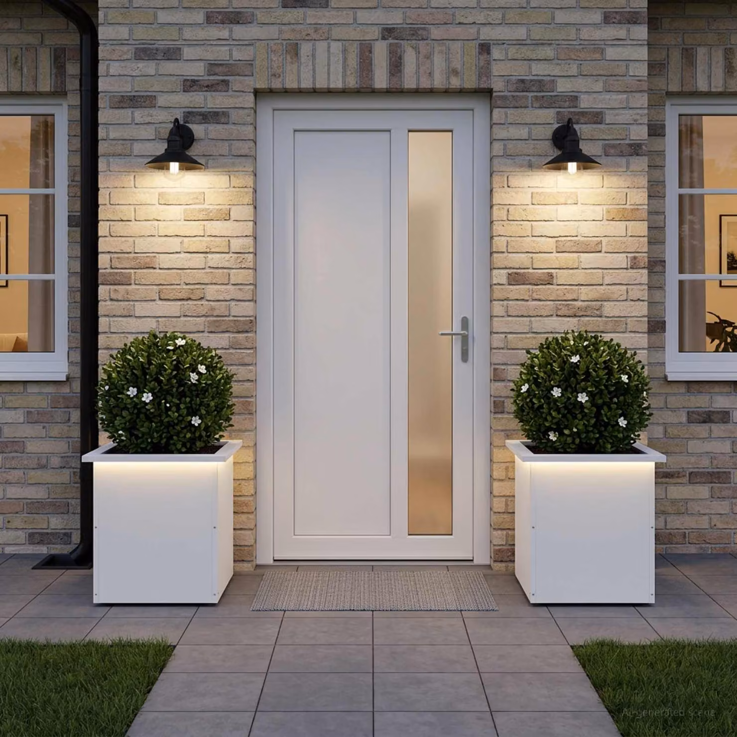 Set di 2 fioriere da giardino con LED vidaXL in acciaio, colore bianco, L/P/H: 40 x 40 x 40 cm