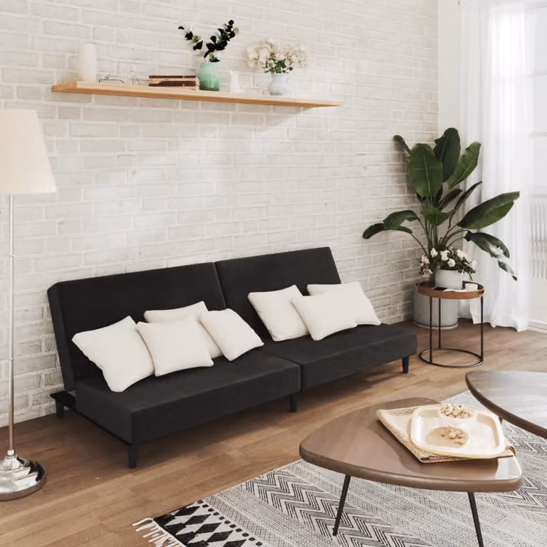 vidaXL Divano Letto Click-Clack Moderno in Velluto Nero con Struttura in Legno Solido e Poggiatesta Regolabile
