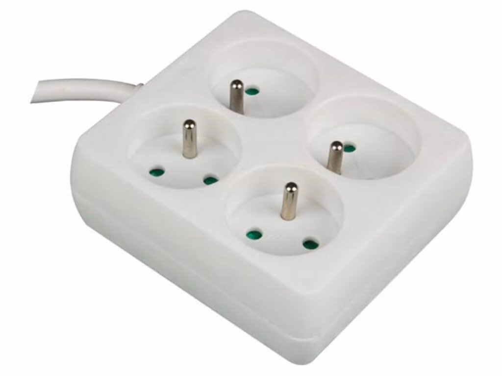 Presa a 4 vie - Quadrata - Cavo da 1,5 m - Bianco - Presa francese