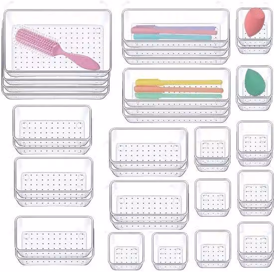 Piccolo organizer da cassetto per l'ufficio, set da 36 pezzi con 4 misure diverse, organizer per il trucco, organizer da cucina per ufficio, scrivania, cucina e bagno