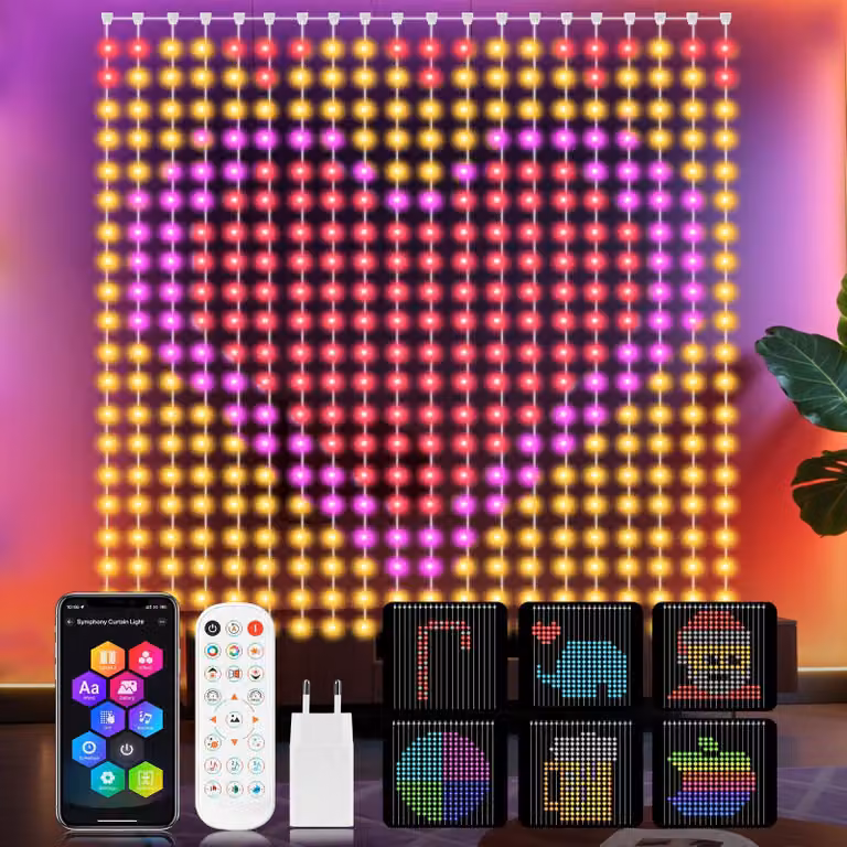 Tenda luminosa a LED, dimensioni 2x2 metri, 400 LED, controllo tramite app e telecomando, grado di protezione IP65