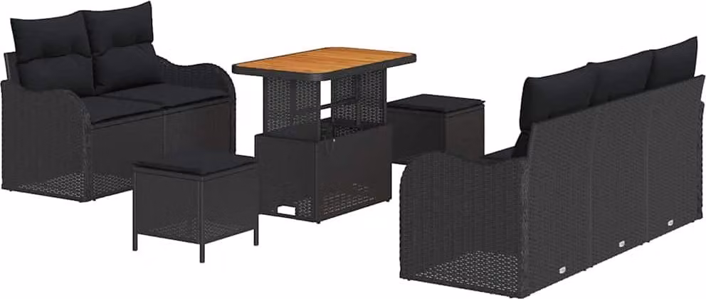 Set Divano da Giardino con cuscino 8 pcs Nero polyrattan
