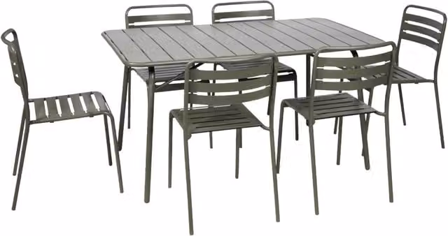 Set tavolo da giardino in acciaio con 6 sedie, 140cm, verde kaki