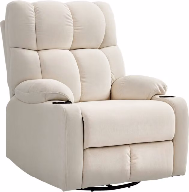 Poltrona Relax Reclinabile 135° 88x96x108 cm con Portabicchieri e Poggiapiedi in Tessuto Effetto Lino Beige