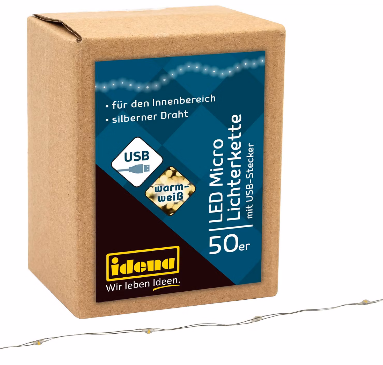 Catena luminosa a LED, 50 LED bianco caldo, alimentazione USB, lunghezza 2,75 metri, per uso interno