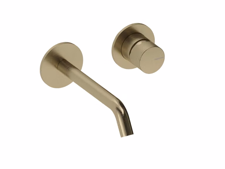 SANYCCES LOOP K ColdOpen Rubinetto lavabo da parete incasso con sporgenza di 18 cm, corpo incasso incluso, finitura oro spazzolato