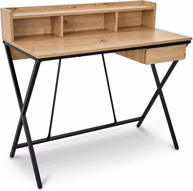Scrivania PC industriale Akord Furniture Factory in legno e metallo, colore rovere e nero, L: 100 cm, P: 50 cm, H: 89,5 cm