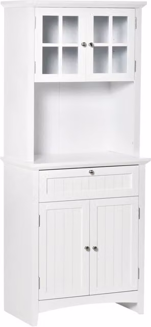 Mobile Dispensa Alto GIORDANOSHOP con 4 Ante in Vetro e 1 Cassetto, Bianco, L: 68,6 cm, P: 40 cm, H: 164 cm