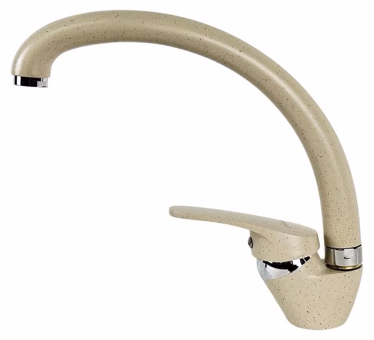 Rubinetto da cucina con canna alta e una sola leva, color beige