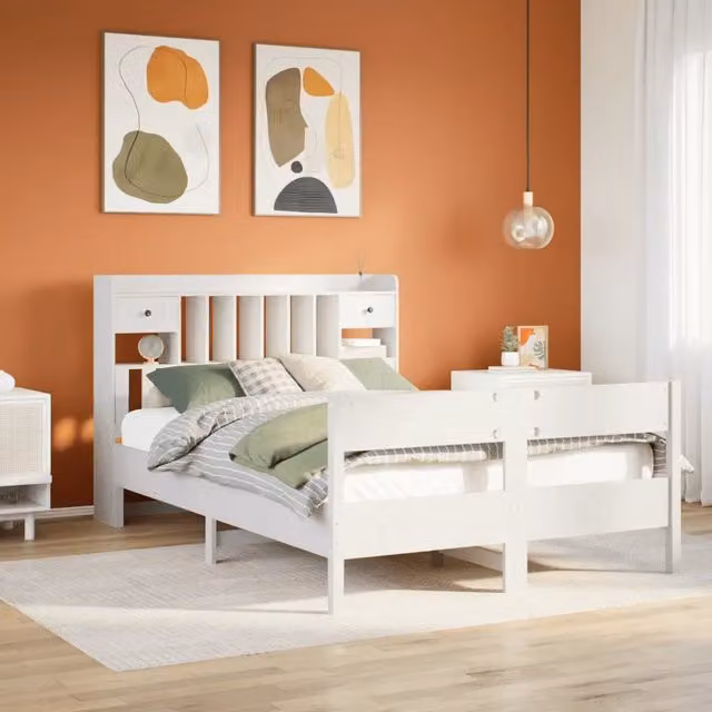 Letto Libreria senza Materasso Bianco 150x200 cm Legno di Pino 3323024