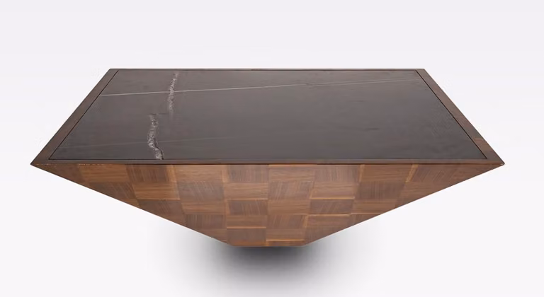 Tavolino Casa Padrino marrone/nero 100 x 100 x h. 35 cm - Tavolo da salotto moderno quadrato in legno massello con piano in marmo - Mobili da salotto