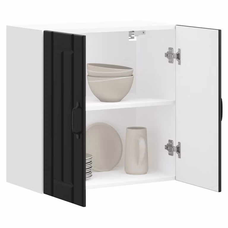Pensile da cucina moderno vidaXL con ante in vetro, nero e bianco, in legno e MDF, L: 60 cm, H: 31 cm, P: 25 cm