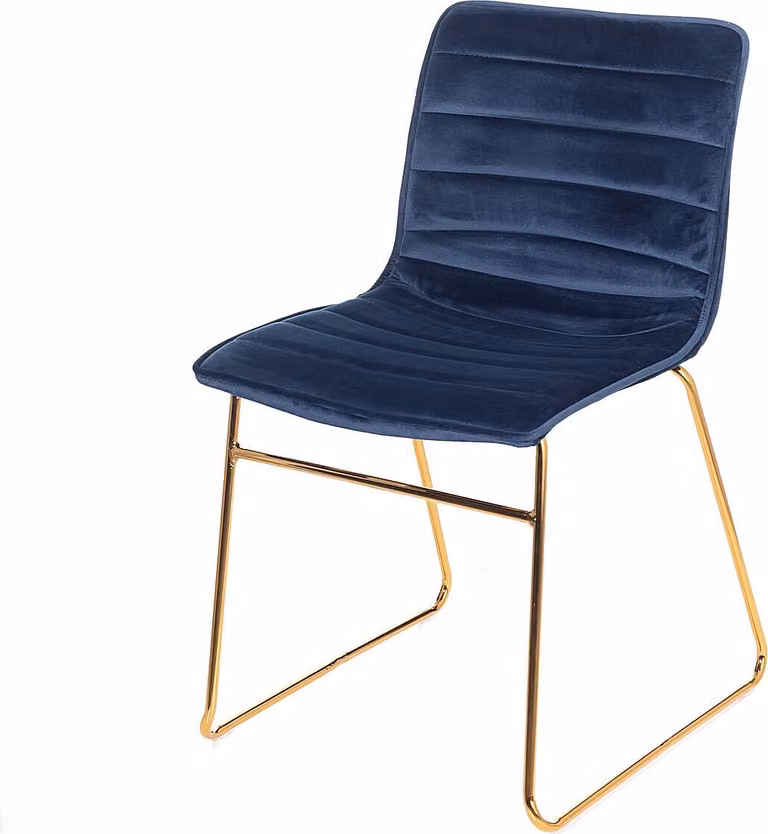 Sedia, rivestimento in velluto blu/oro/metallo, 45x55x80 cm Imbottitura: schiuma e compensato