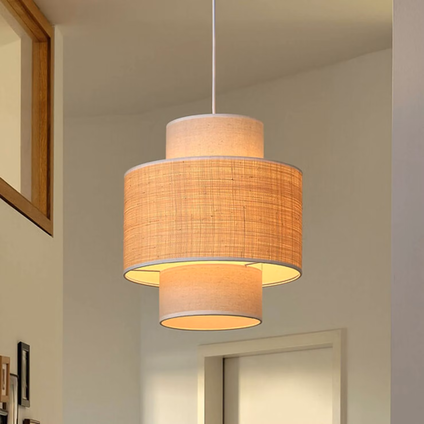 OSRAM Lampada a sospensione Decor Wrap Cylinder, dimmerabile, Crema / Ambra, Soggiorno / Sala da pranzo, Tessuto / Stoffa / Seta, Campagna / Rustiche, Lampada a sospensione