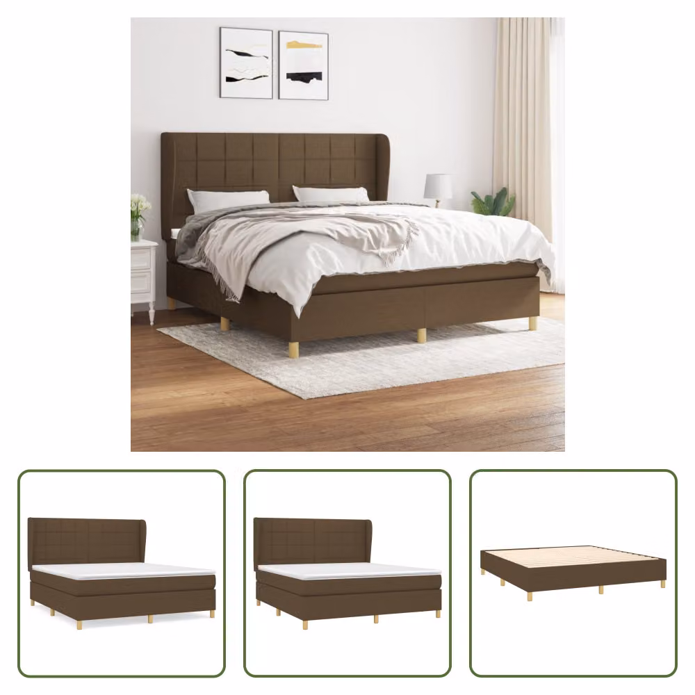 The Living Store Letto a molle con materasso marrone scuro 160x200 cm in tessuto