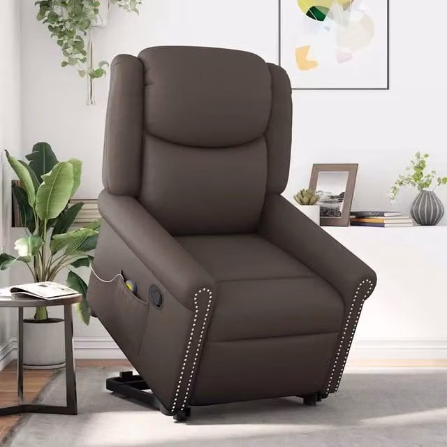Poltrona | Sedia Relax Alzapersona Reclinabile Massaggio Marrone Similpelle