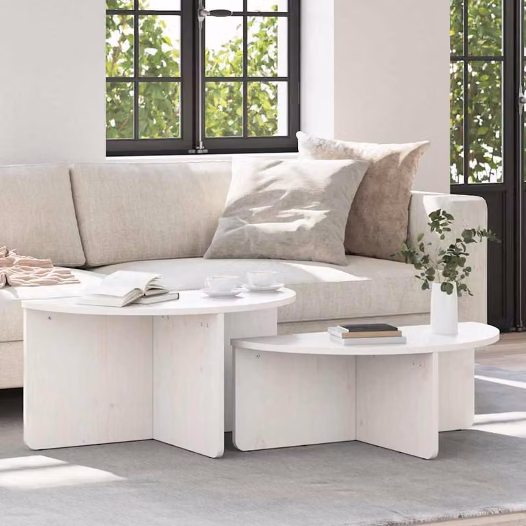 Maison Exclusive - Tavolino da caffè, 2 pezzi, bianco, 79 x 39,5 x 40 cm, legno massello di pino