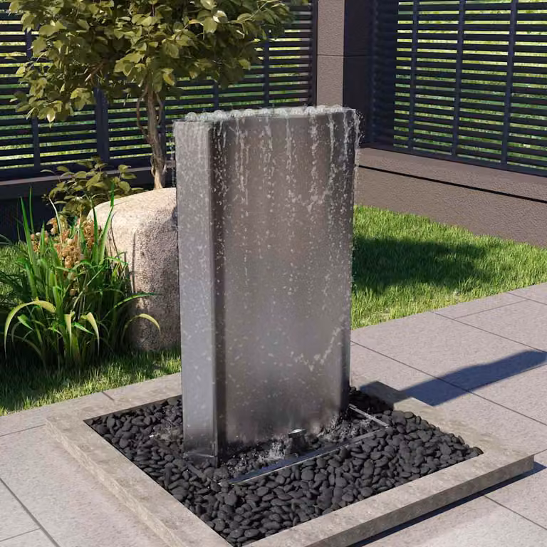 Fontana da giardino a cascata vidaXL in acciaio inox e plastica, colore argento, L: 60,2 cm, P: 37,0 cm, H: 122,1 cm