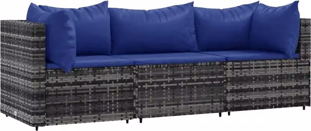 Set Divani da Giardino 3 pz | Set Salotto da Giardino con Cuscini in Polyrattan Grigio