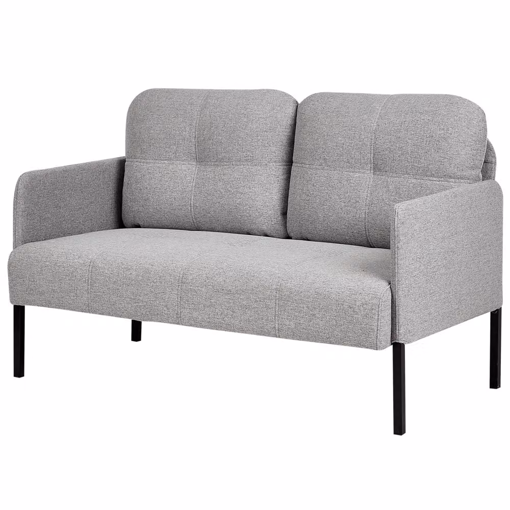 Divano 2 posti BELIANI in tessuto grigio con cuscini imbottiti e struttura in metallo stile minimalista L: 124 cm, P: 70 cm, H: 70 cm – 2