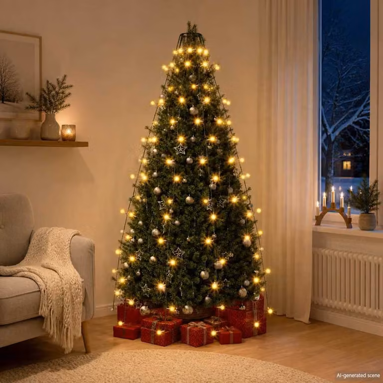 Luci per Albero di Natale vidaXL con 150 LED Bianco Caldo, Lunghezza: 150 cm