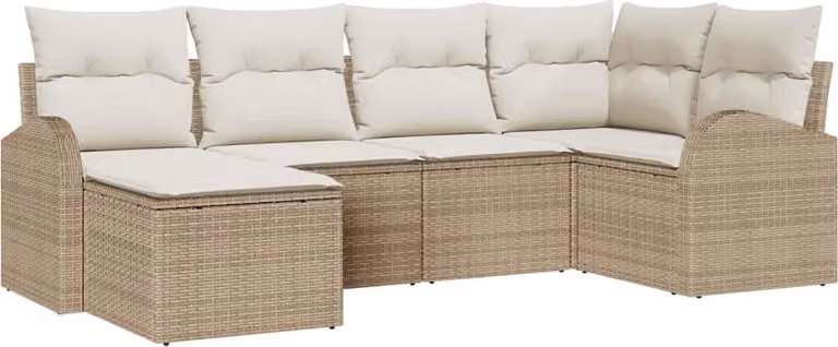 Set di divani con cuscino 6 pcs Beige e Bianco polyrattan