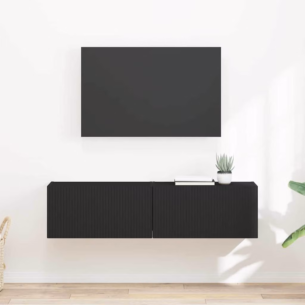 Set di 2 supporti per TV da parete vidaXL moderni in legno MDF nero opaco L: 60,0 cm, P: 31,0 cm, H: 29,5 cm