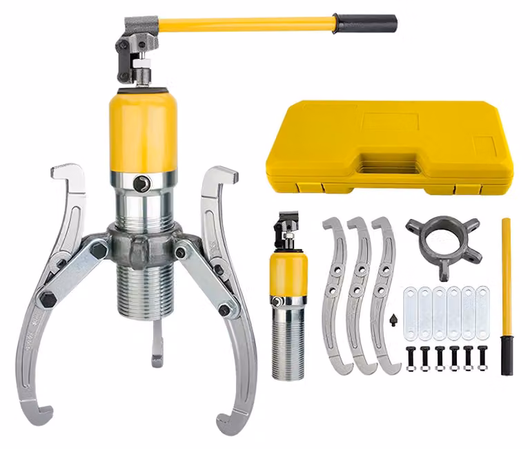 Estrattore idraulico per mozzi di ruota, colore giallo - Capacità di trazione: 20 tonnellate - Realizzato in ghisa - A 3 bracci - Utensile per officina