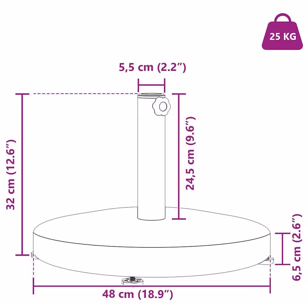 Supporto per ombrellone - Portombrellone - Base per ombrellone - Base a croce - Base riempibile - Peso: 25 kg