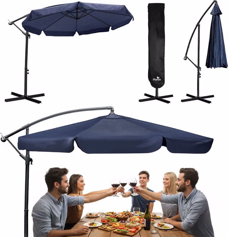 Ombrellone da giardino pieghevole a 8 segmenti da 350 cm con copertura Plonos PL-881