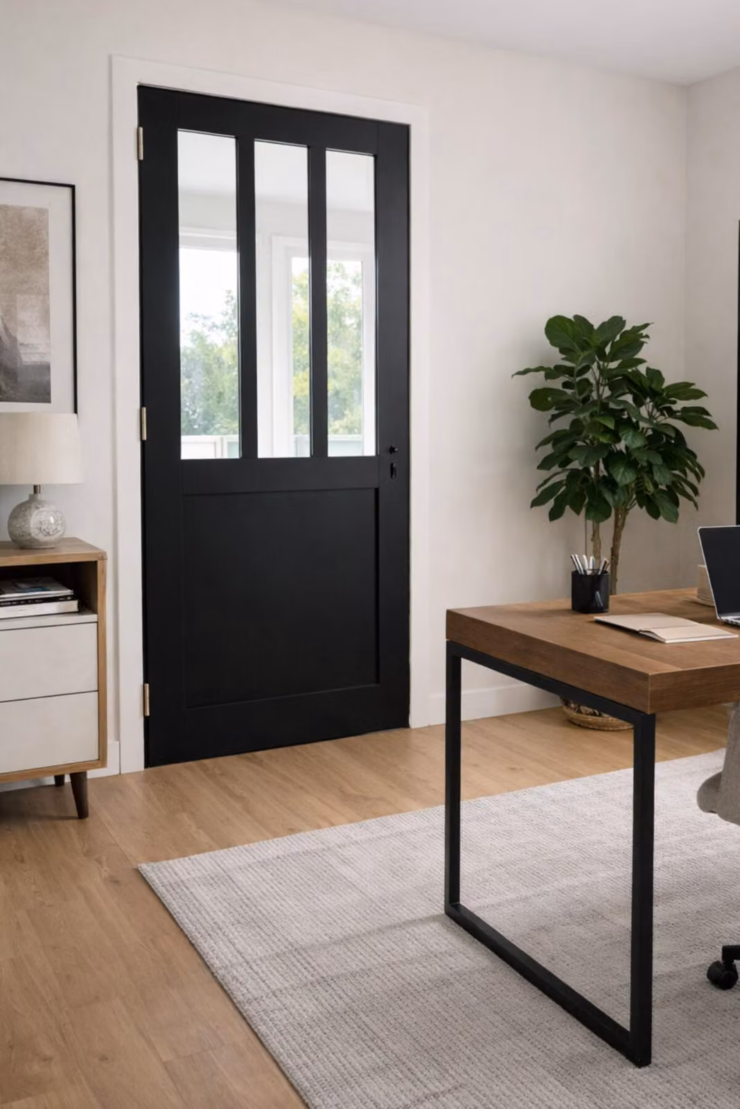 Bloc porte atelier nero H204 x L83 cm con tavola laterale a destra, GD MENUISERIES