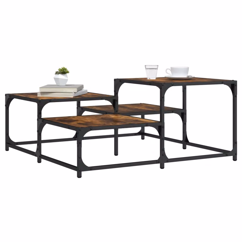 vidaXL Tavolino da Salotto Quadrato in Rovere Fumo e Metallo, L/P/H: 87,5 x 87,5 x 40 cm