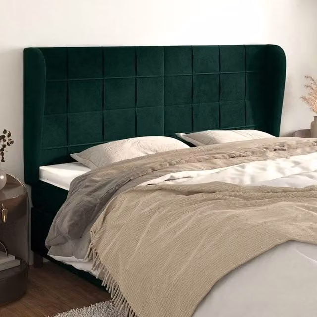 Testiera ad orecchio vidaXL in velluto verde scuro L: 183 cm, P: 23 cm, H: 118-128 cm – 1