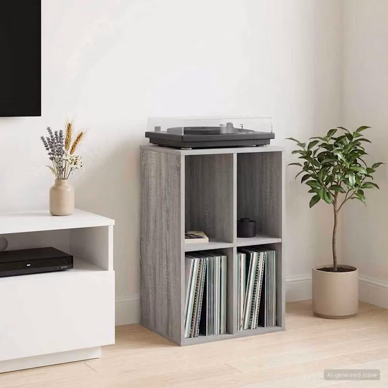 vidaXL Mobile porta vinili moderno in MDF color Sonoma grigio L: 44,5 cm, P: 36,5 cm, H: 74,5 cm