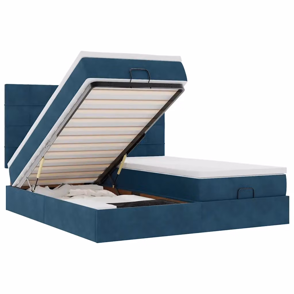 Letto con contenitore a sollevamento vidaXL in velluto blu e bianco, L: 160 cm, P: 200 cm, H: 280 cm – 2