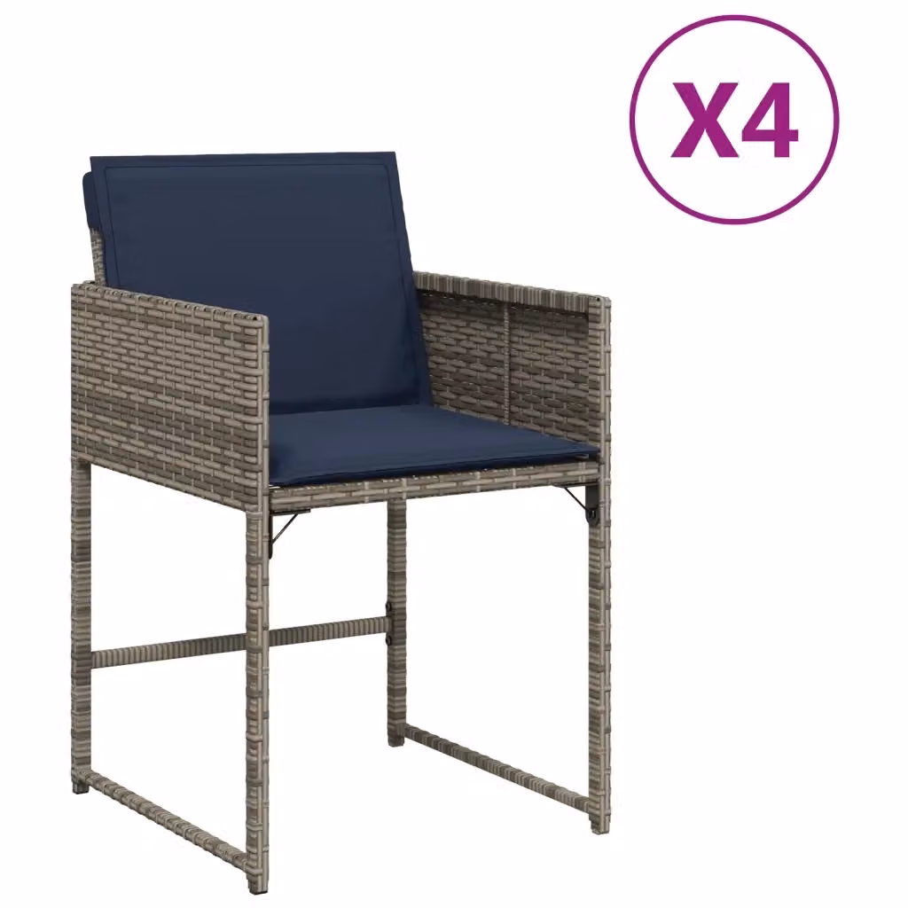Set di 4 sedie da giardino vidaXL in polyrattan con cuscini blu e grigi con braccioli – 2