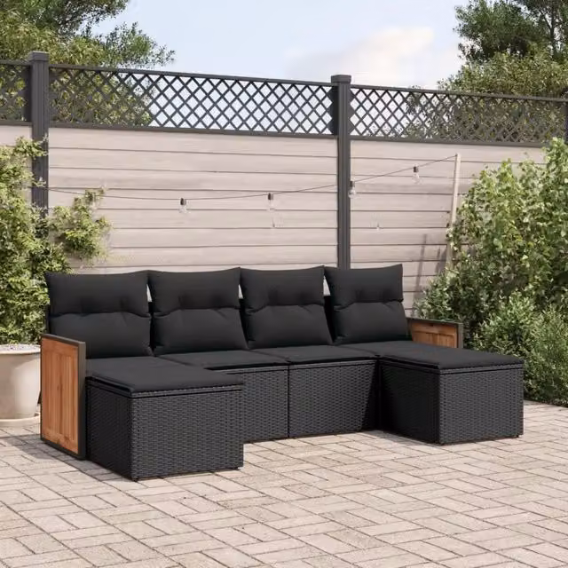 Set Divano da Giardino 6 pz con Cuscini Nero in Polyrattan 3227896